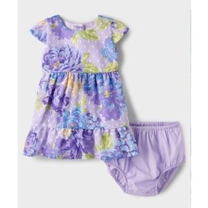 The Children's Place Baby Girl Floral Tiered Lined Dress with Diaper Cover 3-6M
